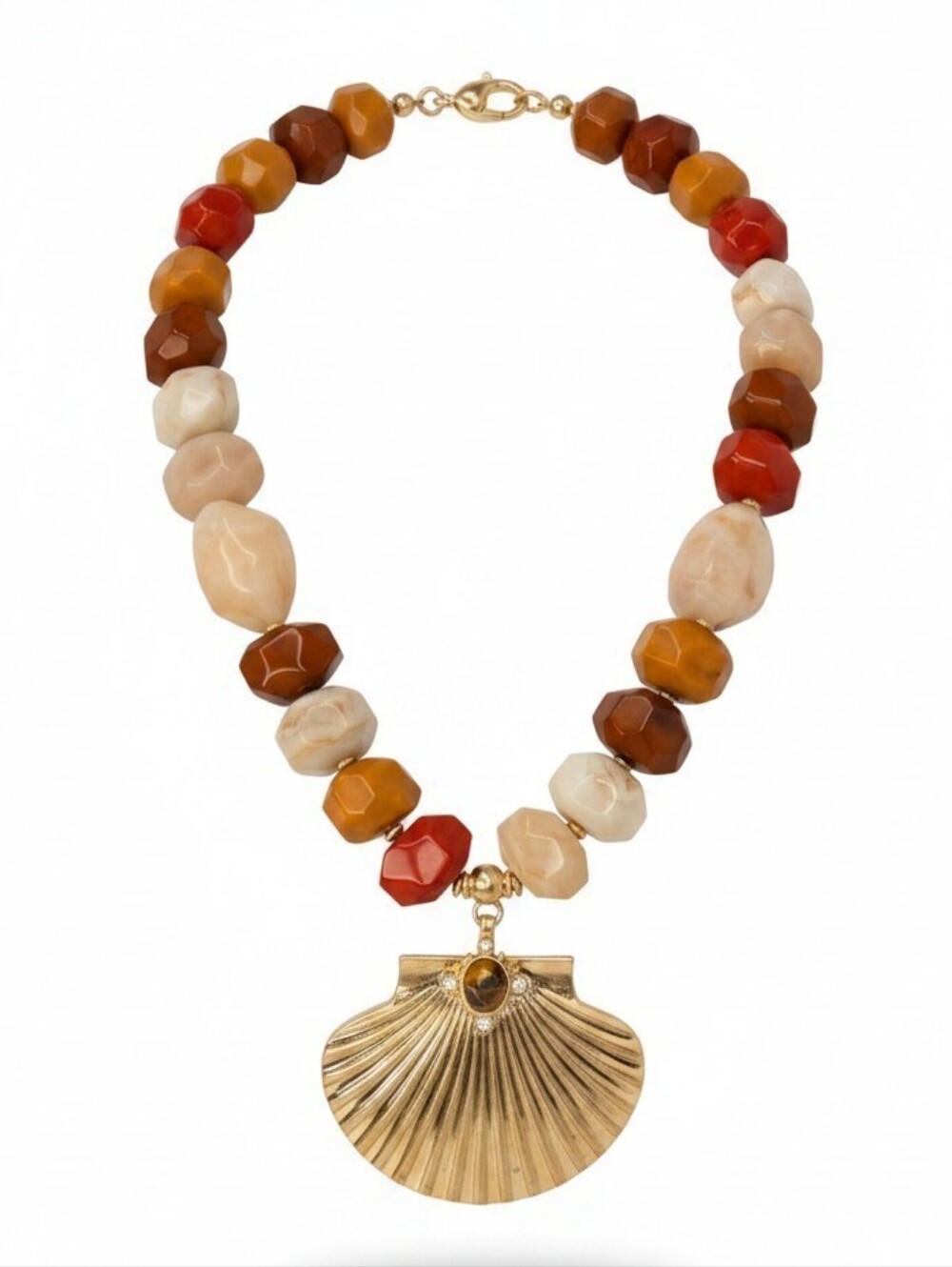 ๐คโช๏ธPiper K โช๏ธReconstituted Tiger Eye 16 Inch Beaded Shell Pendant Necklace